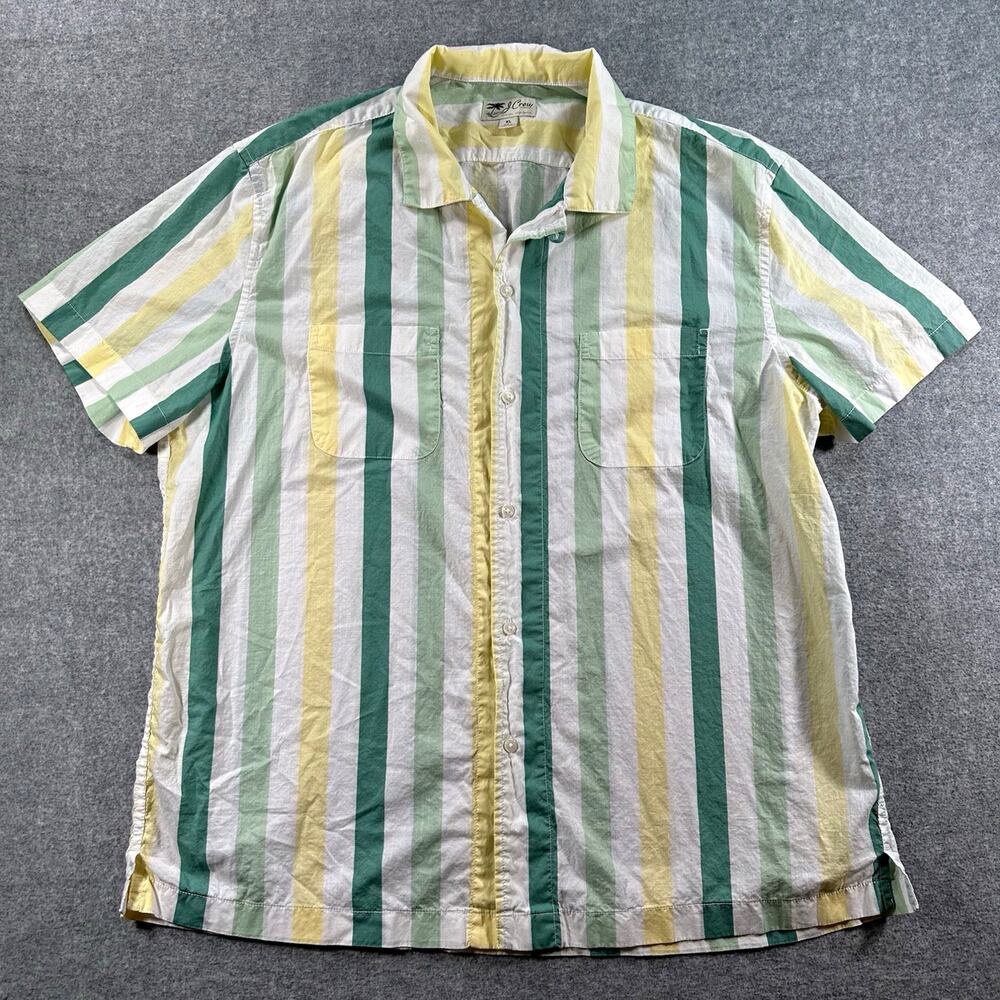 J.Crew Original Sportswear Men's XL Green Yellow White Striped Cotton Pockets